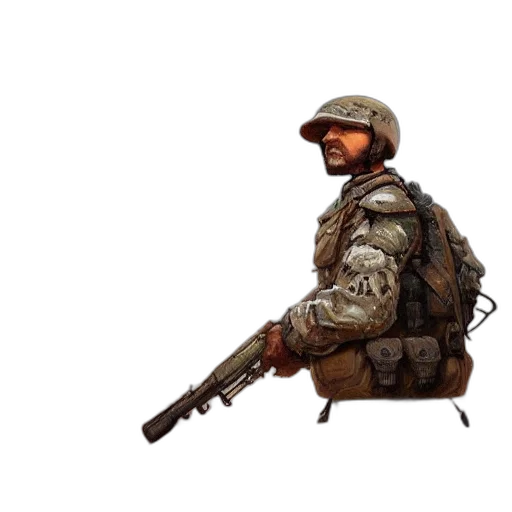 weapon, staff, jacket, animal, concept art, pixel art, 3d render, photorealistic transparent PNG cut-out