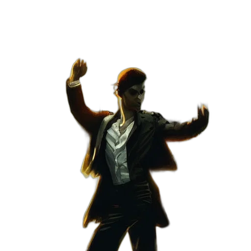 jacket, staff, robot, hat, concept art, 3d render, pixel art, cyberpunk transparent PNG cut-out