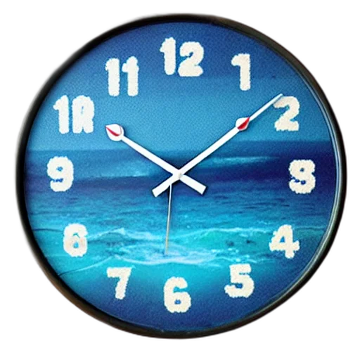 3d render, vaporwave, photorealistic, blue, epoxy, clock, sea, breeze transparent PNG cut-out