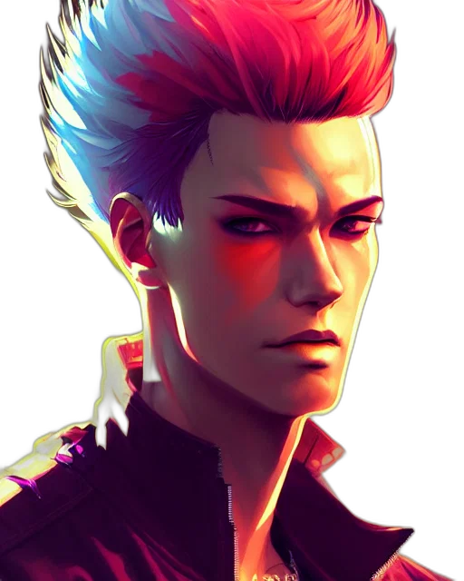 face, jacket, staff, robot, cyberpunk, anime, concept art, comic book art transparent PNG cut-out