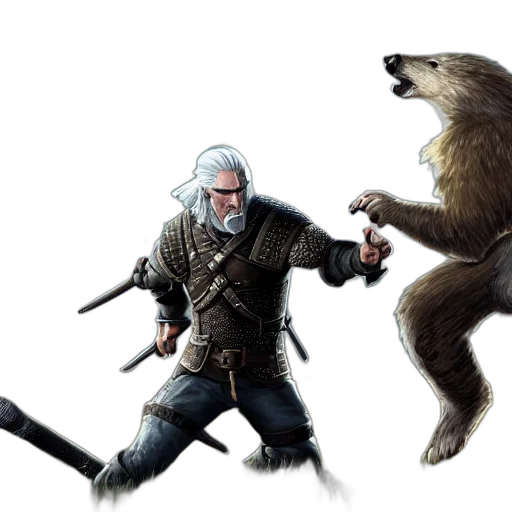 concept art, fantasy art, pixel art, comic book art, geralt, rivia, giant, racoon transparent PNG cut-out