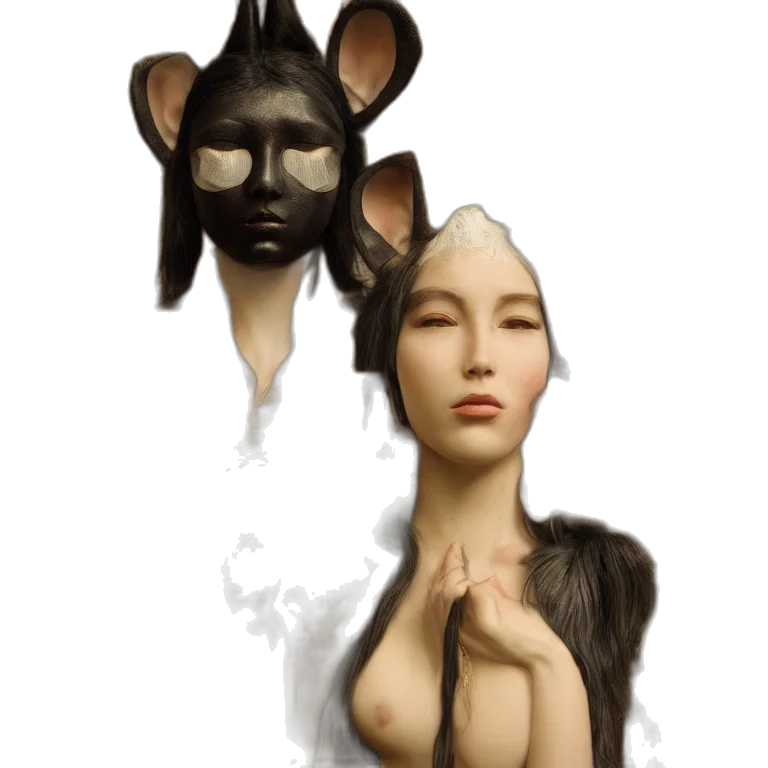 mask, face, concept art, fantasy art, 3d render, photorealistic, earth tones, dark transparent PNG cut-out