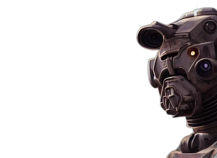 robot, weapon, mask, face, 3d render, concept art, cyberpunk, photorealistic transparent PNG cut-out