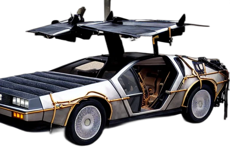 car, robot, concept art, 3d render, cyberpunk, outer space, steampunk, delorean transparent PNG cut-out