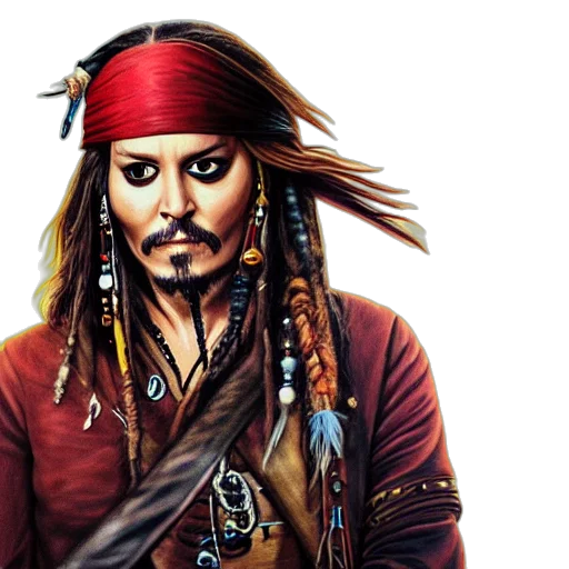 photorealistic, comic book art, fantasy art, concept art, portrait, johnny, depp, captain transparent PNG cut-out