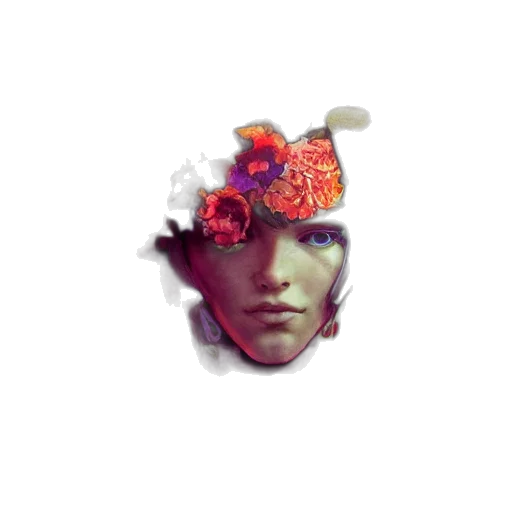 face, crown, flower, mask, vaporwave, photorealistic, 3d render, cyberpunk transparent PNG cut-out