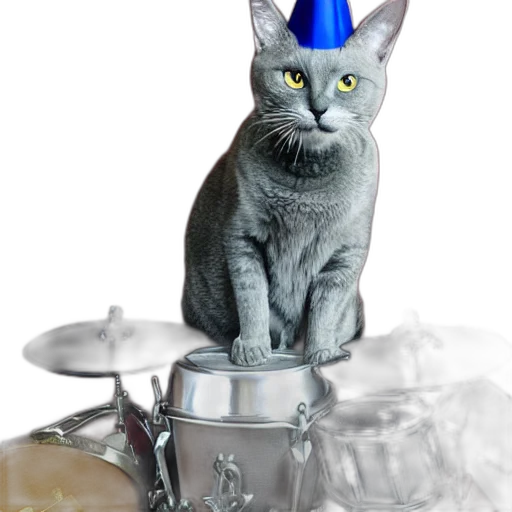 hat, staff, crown, animal, 3d render, gray, cat, blue transparent PNG cut-out