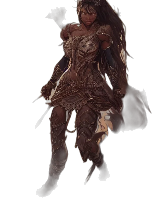 creature, dress, hair, staff, concept art, fantasy art, 3d render, comic book art transparent PNG cut-out
