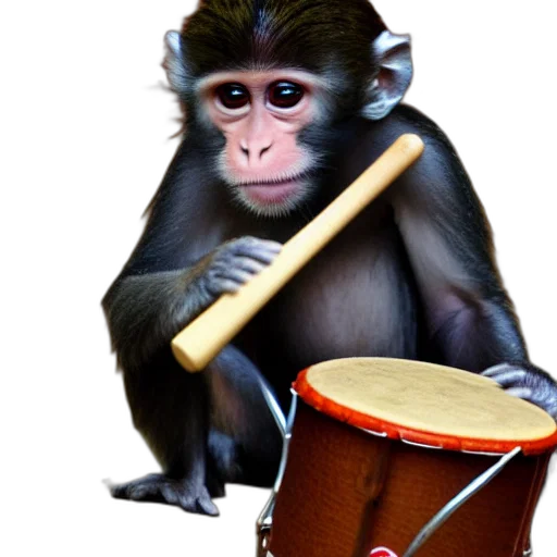 animal, staff, photorealistic, concept art, 3d render, monkey, playing, drums transparent PNG cut-out