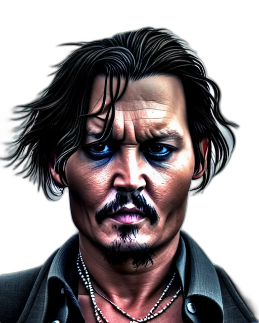 face, photorealistic, comic book art, cartoon, concept art, johnny, depp, portrait transparent PNG cut-out