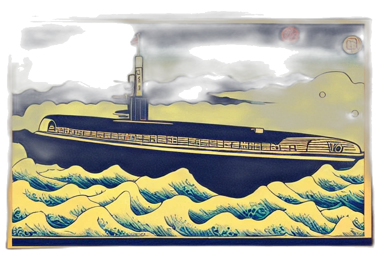 concept art, pixel art, underwater, fog, beautiful, painting, nuclear, submarine transparent PNG cut-out