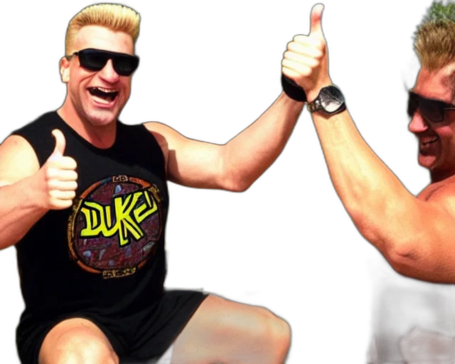 3d render, duke, nukem, tank, top, sunglasses, drinking, vodka transparent PNG cut-out