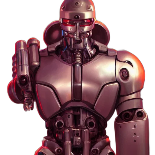 robot, weapon, concept art, 3d render, cyberpunk, comic book art, red, cyborg transparent PNG cut-out
