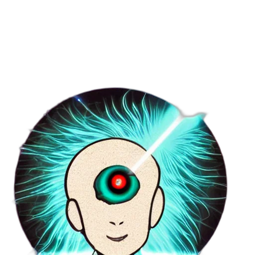 robot, hair, staff, cyberpunk, comic book art, concept art, cartoon, god transparent PNG cut-out