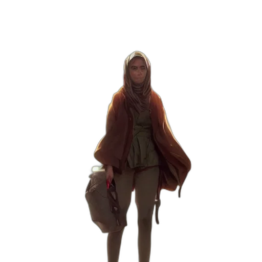 dress, jacket, staff, creature transparent PNG cut-out
