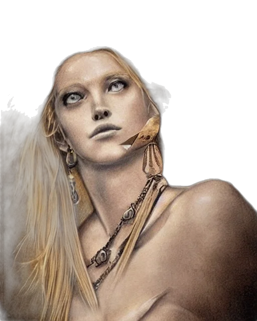 jewelry, face, hair, photorealistic, fantasy art, concept art, watercolor, earth tones transparent PNG cut-out