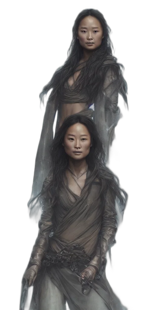 dress, hair, creature, staff transparent PNG cut-out