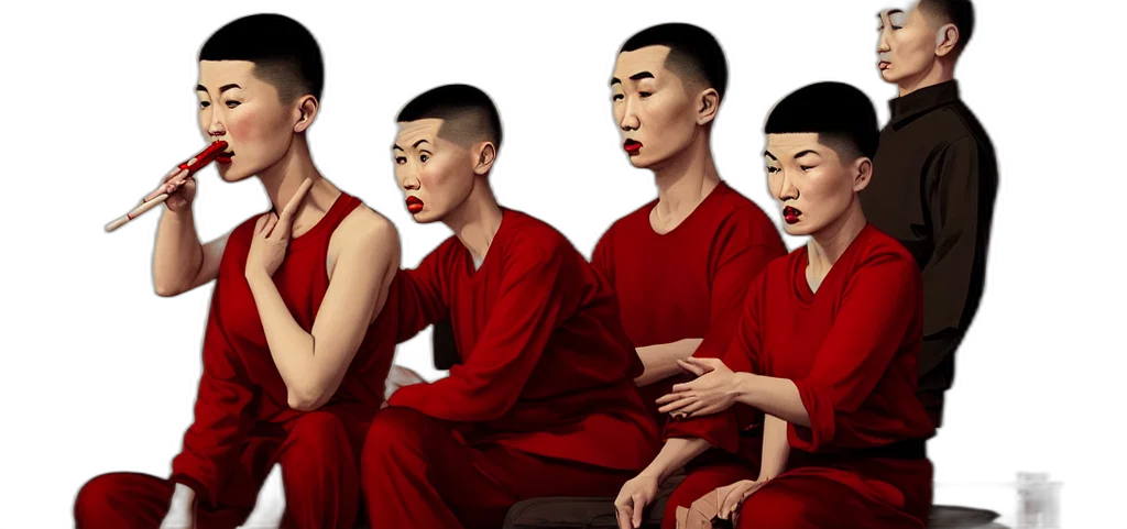 face, mask, photorealistic, concept art, oil painting, 3d render, red, wide transparent PNG cut-out