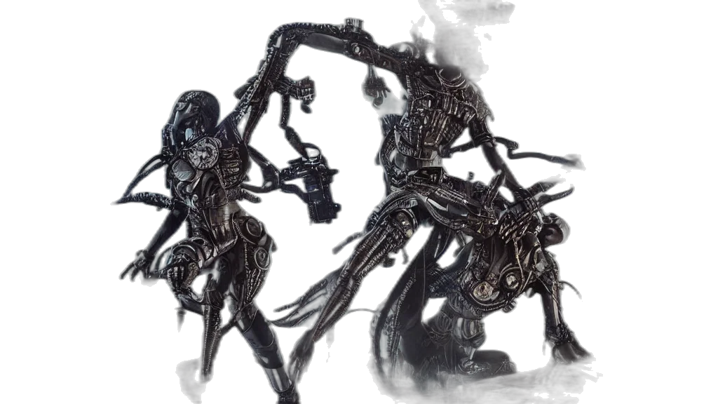 robot, weapon, creature, concept art, 3d render, cyberpunk, fantasy art, fire transparent PNG cut-out