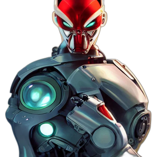 robot, concept art, 3d render, comic book art, cyberpunk, red, cyborg, ninja transparent PNG cut-out