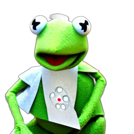 staff, robot, jewelry, animal, 3d render, concept art, photorealistic, kermit transparent PNG cut-out