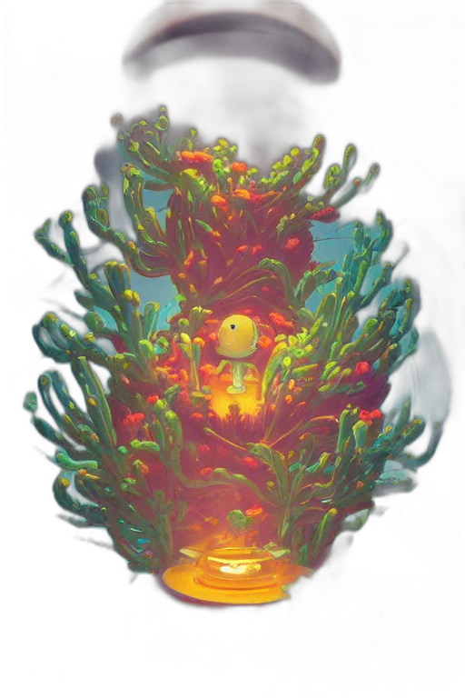 crown, mask, creature, flower, concept art, 3d render, fantasy art, underwater transparent PNG cut-out