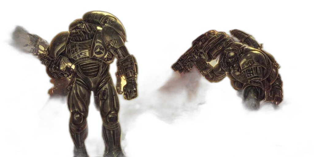 robot, weapon, concept art, 3d render, outer space, fog, fire, alien transparent PNG cut-out