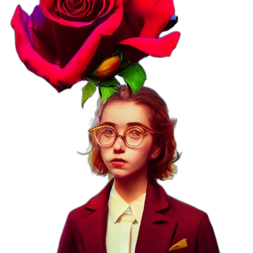 flower, crown, jacket, face, concept art, photorealistic, comic book art, pixel art transparent PNG cut-out