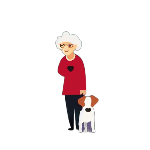 pixel art, concept art, cartoon, flat, design, illustration, grandma, dog transparent PNG cut-out