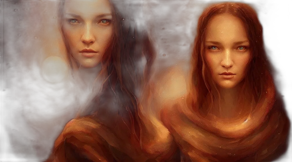 face, fantasy art, photorealistic, oil painting, concept art, fire, underwater, fog transparent PNG cut-out