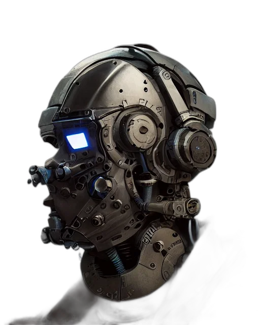 robot, mask, face, cyberpunk, concept art, 3d render, photorealistic, half transparent PNG cut-out