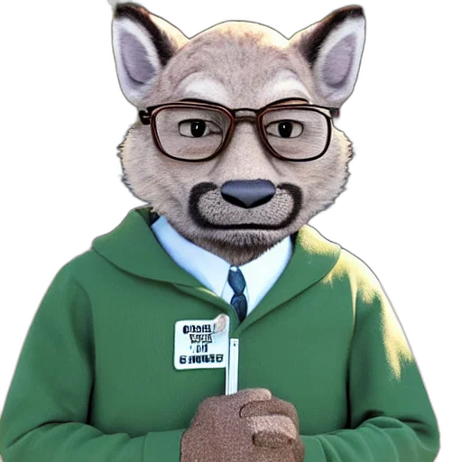 staff, jacket, animal, mask, cartoon, 3d render, concept art, photorealistic transparent PNG cut-out