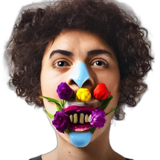 mask, face, flower, photorealistic transparent PNG cut-out