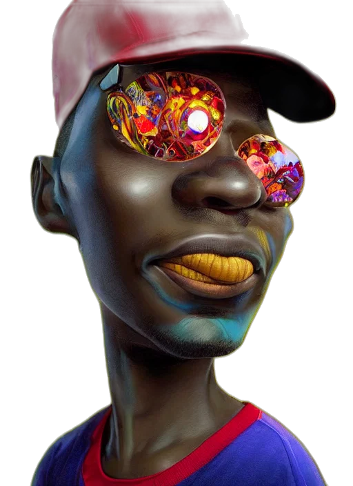 face, mask, jewelry, hat, cyberpunk, concept art, photorealistic, 3d render transparent PNG cut-out