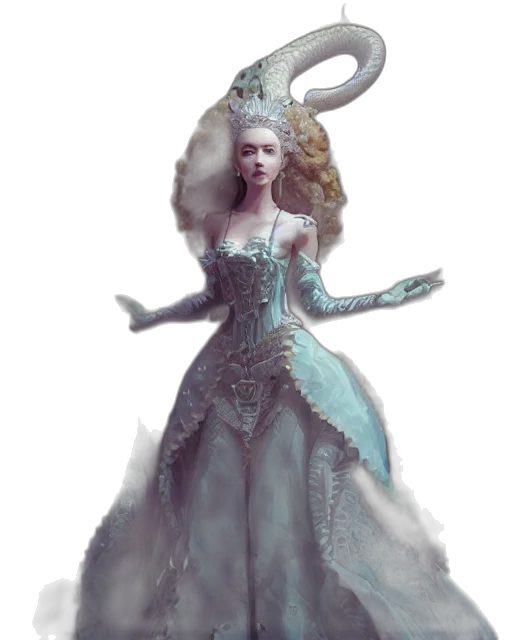 dress, crown, creature, concept art, fantasy art, comic book art, 3d render, underwater transparent PNG cut-out