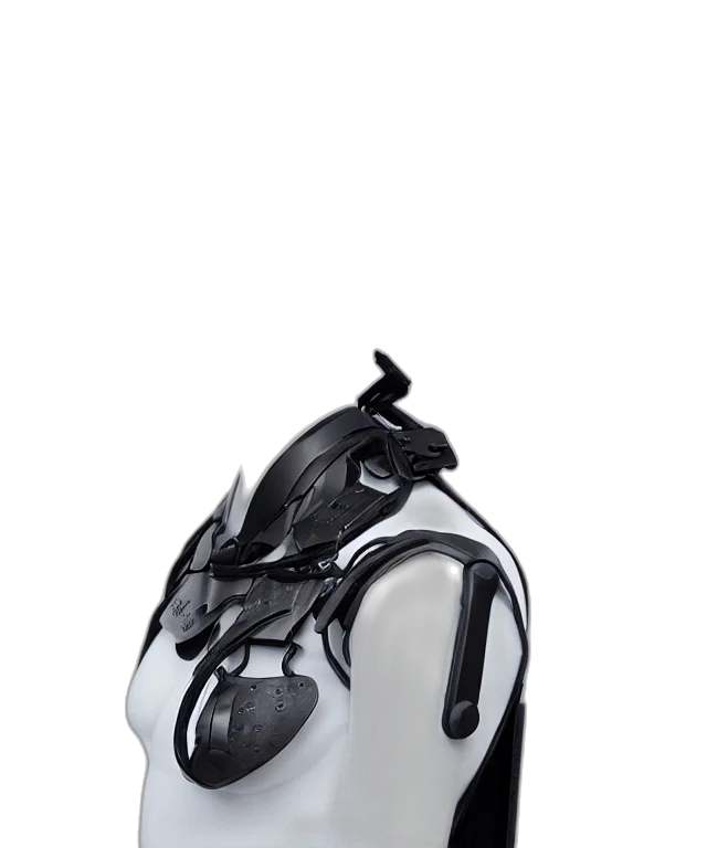 mask, robot, shoes, jacket, 3d render, photorealistic, concept art, monochrome transparent PNG cut-out