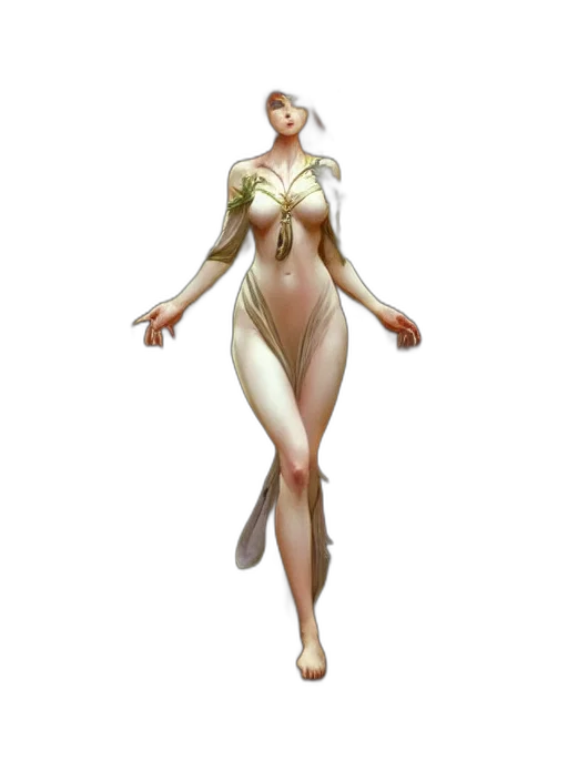 dress, jewelry, staff, concept art, fantasy art, 3d render, comic book art, golden transparent PNG cut-out
