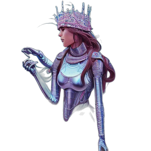 robot, crown, staff, creature, concept art, watercolor, fantasy art, cyberpunk transparent PNG cut-out