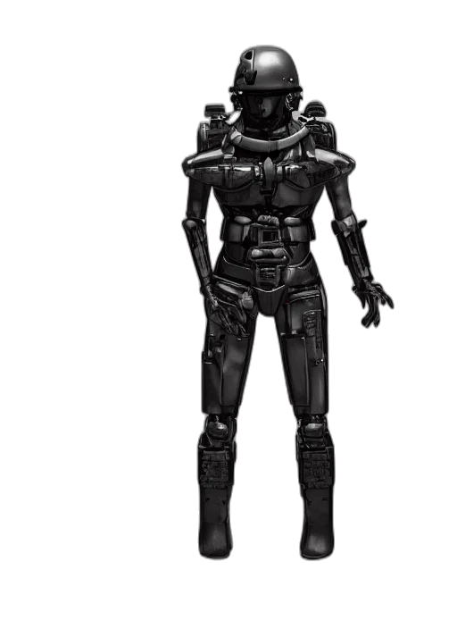 robot, staff, concept art, cyberpunk, comic book art, 3d render, outer space, dark transparent PNG cut-out