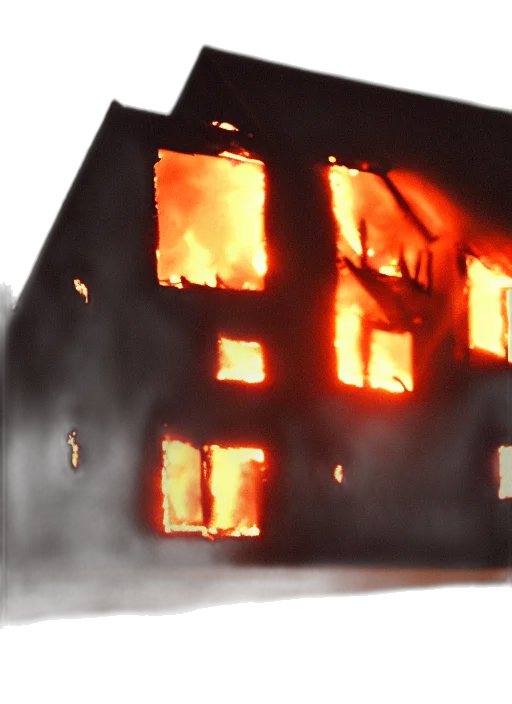 building, 3d render, fire, house transparent PNG cut-out