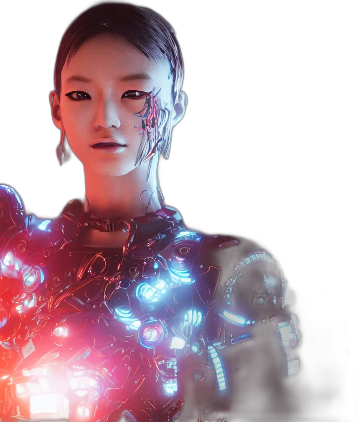robot, cyberpunk, 3d render, concept art, photorealistic, japanese, model, cyborg transparent PNG cut-out