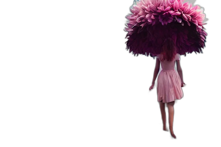 dress, umbrella, hair, hat, concept art, 3d render, forest, giant transparent PNG cut-out