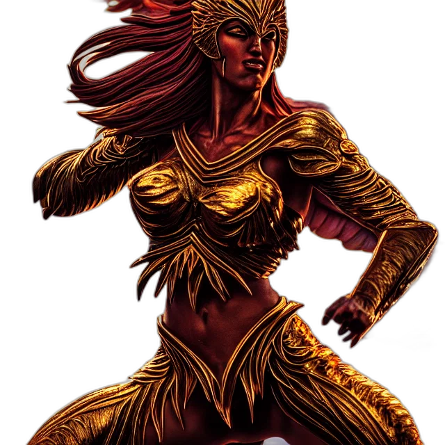 comic book art, concept art, fantasy art, pixel art, golden, phoenix, warrior, artgerm transparent PNG cut-out
