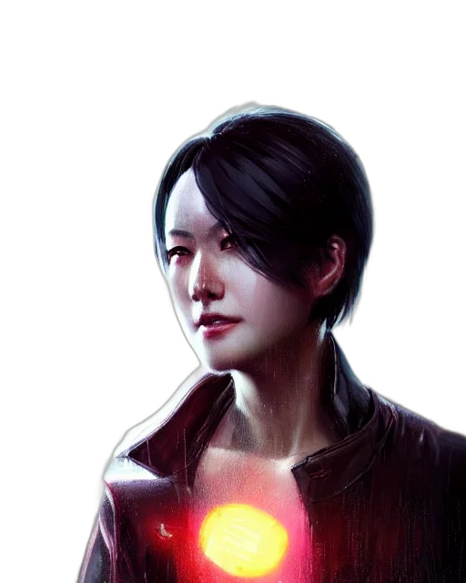 face, staff, jacket, robot, concept art, cyberpunk, photorealistic, fantasy art transparent PNG cut-out