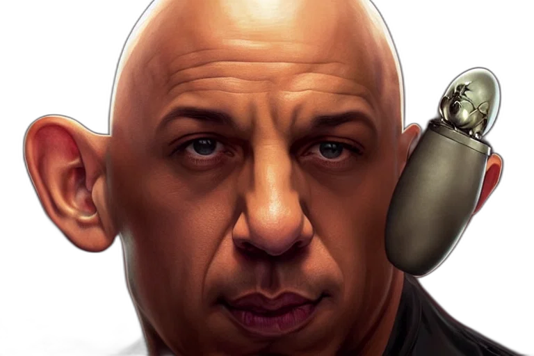 face, photorealistic, concept art, comic book art, cartoon, vin, diesel, egg transparent PNG cut-out