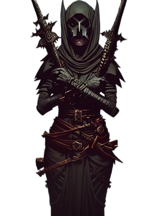 mask, staff, weapon, sword, concept art, fantasy art, comic book art, cyberpunk transparent PNG cut-out