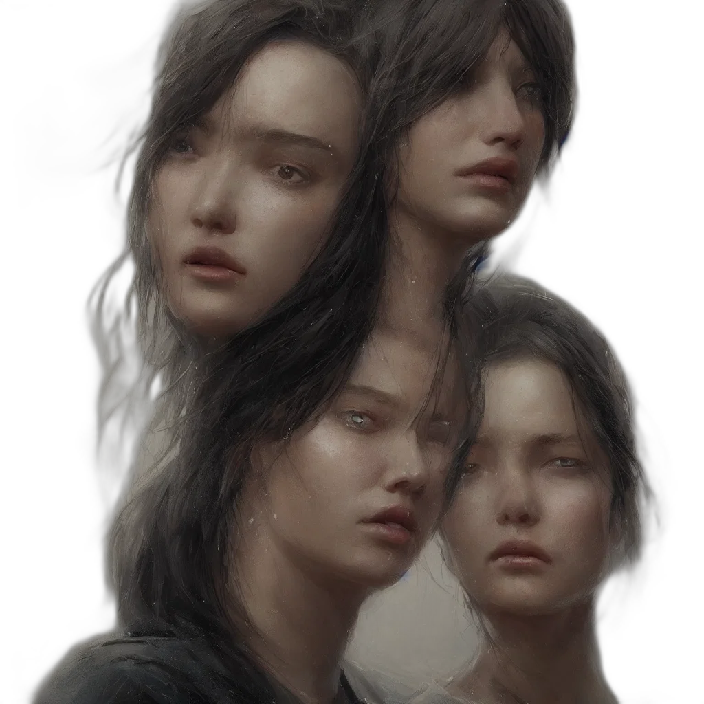 face, hair, photorealistic, fantasy art, concept art, oil painting, rain, fog transparent PNG cut-out