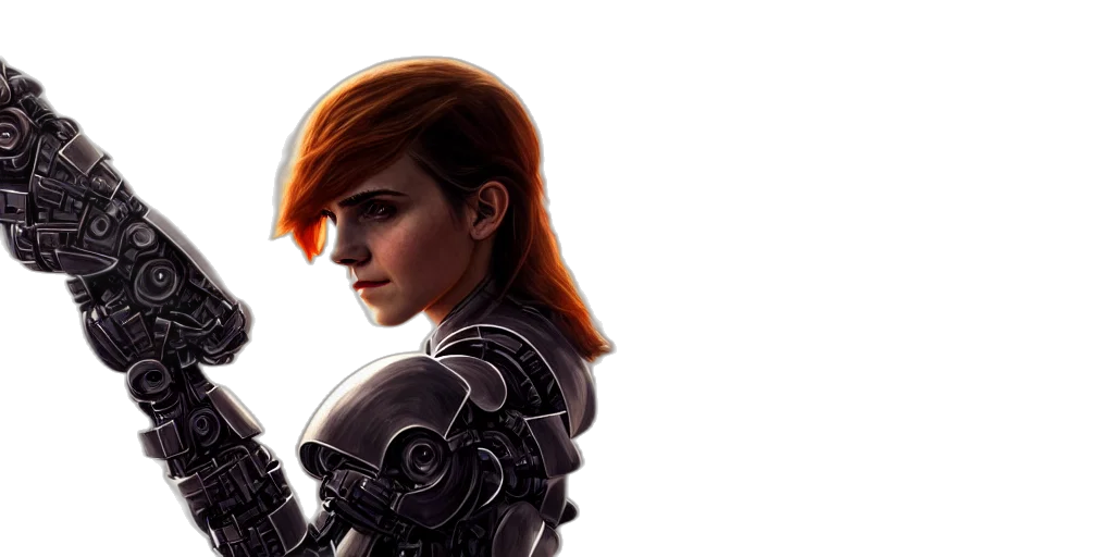 robot, concept art, fantasy art, 3d render, photorealistic, emma, watson, chrome transparent PNG cut-out