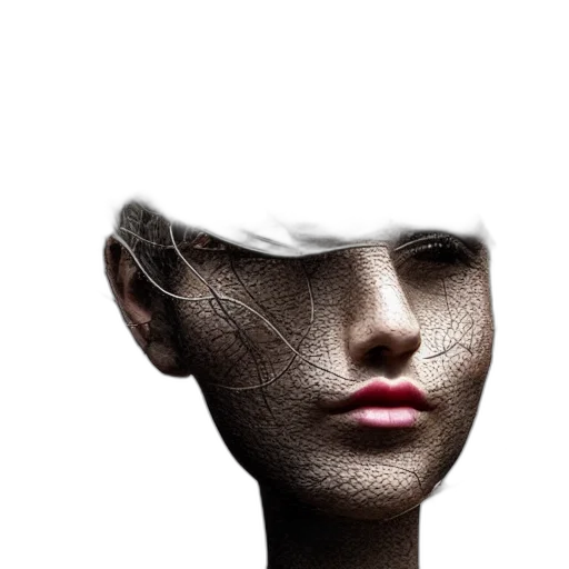 mask, face, hat, hair, photorealistic, 3d render, concept art, cyberpunk transparent PNG cut-out