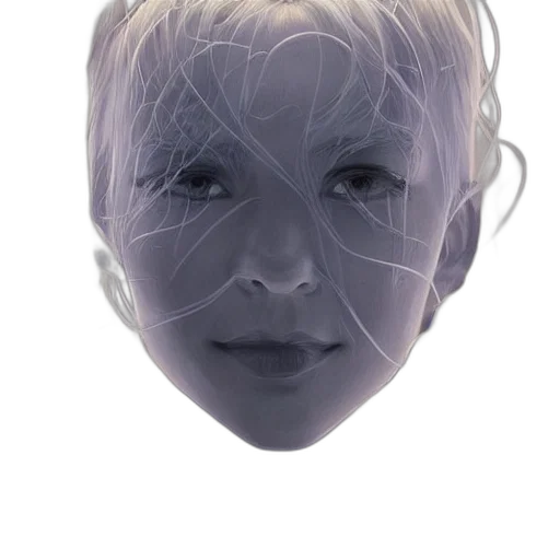 face, mask, hair, robot, 3d render, photorealistic, vaporwave, cyberpunk transparent PNG cut-out